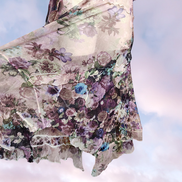 Komarov Sheer Asymmetrical Purple Pastel Floral Formal Wedding Bridal Dress Sz M - Picture 5 of 7